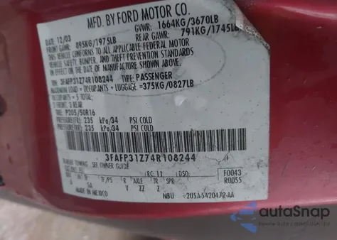 2004 Ford Focus Zx3 из США, поврежденный, VIN 3FAFP31Z74R108244